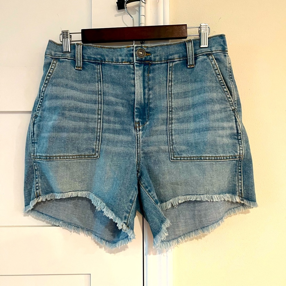 NWT Aerie Blue Jean Shorts with Frayed Hem and Distressed Details